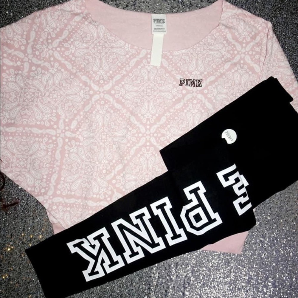 Two piece cold shoulder and logo leggings